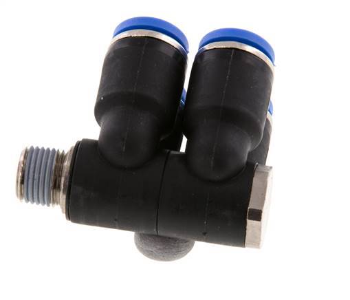 8mm x R1/8'' 4-way Manifold Messing/PA 66 Insteekfitting Buitendraad Draaibaar NBR