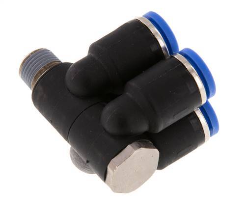 8mm x R1/8'' 4-way Manifold Messing/PA 66 Insteekfitting Buitendraad Draaibaar NBR
