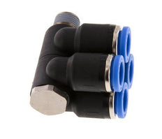 8mm x R1/8'' 4-way Manifold Messing/PA 66 Insteekfitting Buitendraad Draaibaar NBR