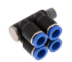 8mm x R1/8'' 4-way Manifold Messing/PA 66 Insteekfitting Buitendraad Draaibaar NBR
