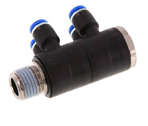 4mm x R1/4'' 4-way Manifold Messing/PA 66 Insteekfitting Buitendraad Draaibaar NBR