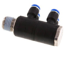 4mm x R1/4'' 4-way Manifold Messing/PA 66 Insteekfitting Buitendraad Draaibaar NBR