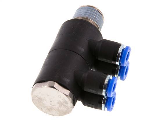 4mm x R1/4'' 4-way Manifold Messing/PA 66 Insteekfitting Buitendraad Draaibaar NBR
