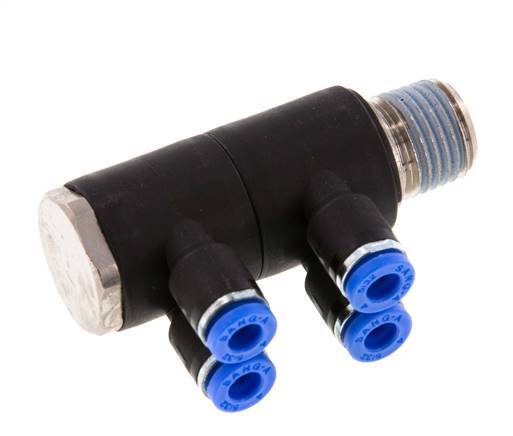4mm x R1/4'' 4-way Manifold Messing/PA 66 Insteekfitting Buitendraad Draaibaar NBR
