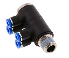 4mm x R1/4'' 4-way Manifold Messing/PA 66 Insteekfitting Buitendraad Draaibaar NBR