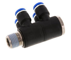 6mm x R1/4'' 4-way Manifold Messing/PA 66 Insteekfitting Buitendraad Draaibaar NBR