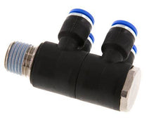 6mm x R1/4'' 4-way Manifold Messing/PA 66 Insteekfitting Buitendraad Draaibaar NBR