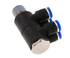 6mm x R1/4'' 4-way Manifold Messing/PA 66 Insteekfitting Buitendraad Draaibaar NBR