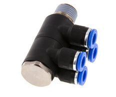 6mm x R1/4'' 4-way Manifold Messing/PA 66 Insteekfitting Buitendraad Draaibaar NBR