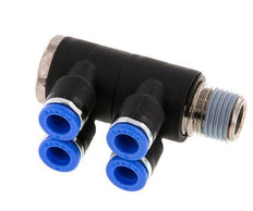 6mm x R1/4'' 4-way Manifold Messing/PA 66 Insteekfitting Buitendraad Draaibaar NBR