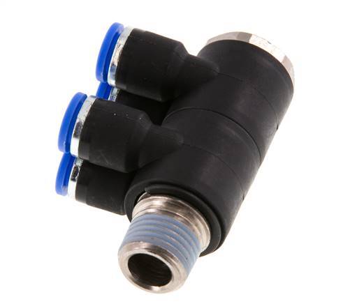 6mm x R1/4'' 4-way Manifold Messing/PA 66 Insteekfitting Buitendraad Draaibaar NBR