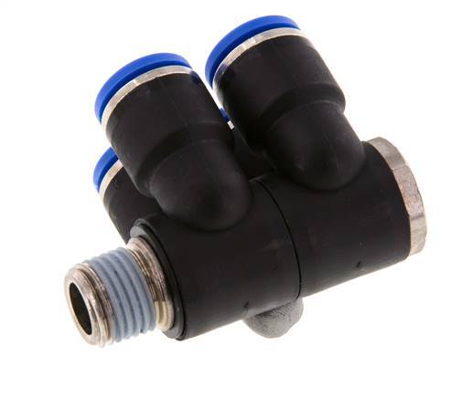 10mm x R1/4'' 4-way Manifold Messing/PA 66 Insteekfitting Buitendraad Draaibaar NBR