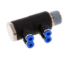 4mm x R3/8'' 4-way Manifold Messing/PA 66 Insteekfitting Buitendraad Draaibaar NBR