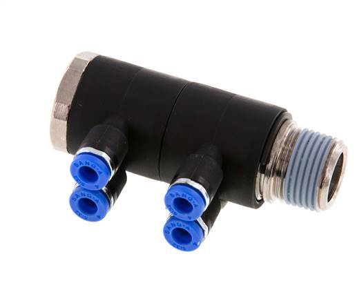 4mm x R3/8'' 4-way Manifold Messing/PA 66 Insteekfitting Buitendraad Draaibaar NBR