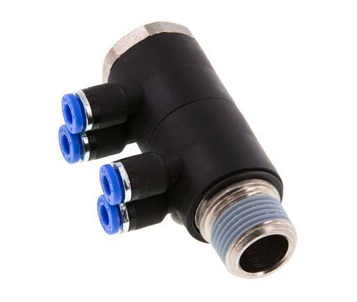 4mm x R3/8'' 4-way Manifold Messing/PA 66 Insteekfitting Buitendraad Draaibaar NBR