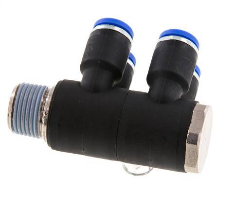 8mm x R3/8'' 4-way Manifold Messing/PA 66 Insteekfitting Buitendraad Draaibaar NBR