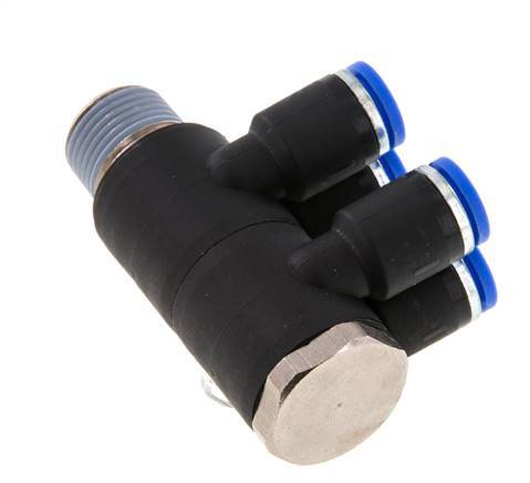 8mm x R3/8'' 4-way Manifold Messing/PA 66 Insteekfitting Buitendraad Draaibaar NBR