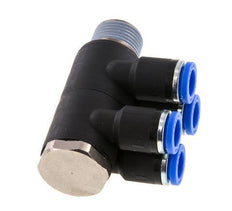 8mm x R3/8'' 4-way Manifold Messing/PA 66 Insteekfitting Buitendraad Draaibaar NBR