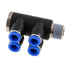 8mm x R3/8'' 4-way Manifold Messing/PA 66 Insteekfitting Buitendraad Draaibaar NBR