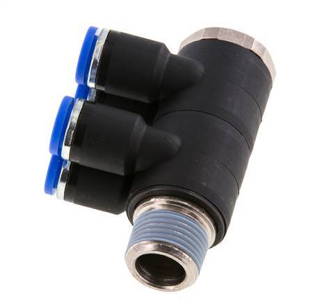 8mm x R3/8'' 4-way Manifold Messing/PA 66 Insteekfitting Buitendraad Draaibaar NBR