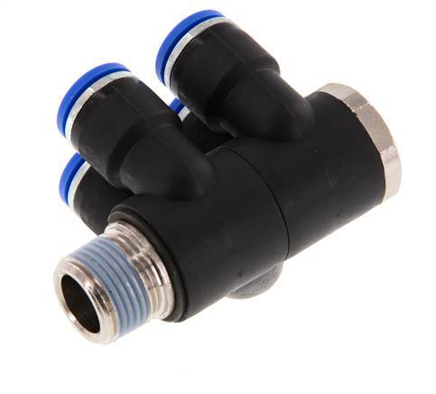 10mm x R3/8'' 4-way Manifold Messing/PA 66 Insteekfitting Buitendraad Draaibaar NBR