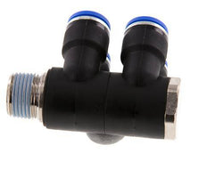 10mm x R3/8'' 4-way Manifold Messing/PA 66 Insteekfitting Buitendraad Draaibaar NBR