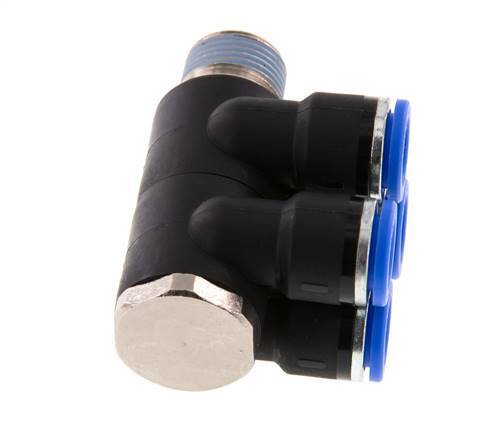 10mm x R3/8'' 4-way Manifold Messing/PA 66 Insteekfitting Buitendraad Draaibaar NBR