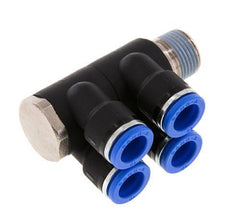 10mm x R3/8'' 4-way Manifold Messing/PA 66 Insteekfitting Buitendraad Draaibaar NBR