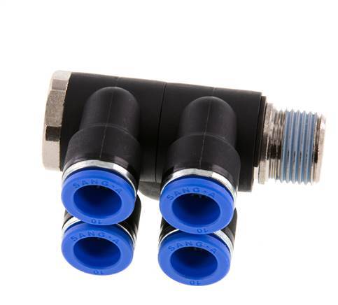 10mm x R3/8'' 4-way Manifold Messing/PA 66 Insteekfitting Buitendraad Draaibaar NBR