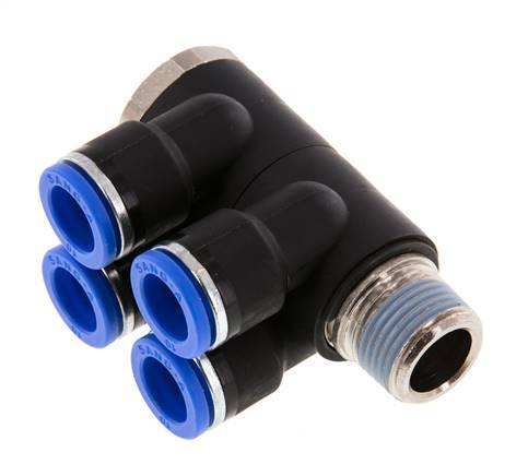 10mm x R3/8'' 4-way Manifold Messing/PA 66 Insteekfitting Buitendraad Draaibaar NBR