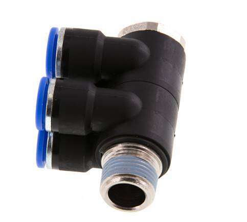 10mm x R3/8'' 4-way Manifold Messing/PA 66 Insteekfitting Buitendraad Draaibaar NBR