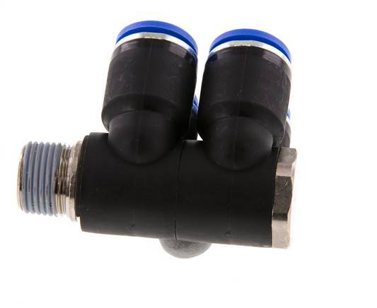 12mm x R3/8'' 4-way Manifold Messing/PA 66 Insteekfitting Buitendraad Draaibaar NBR