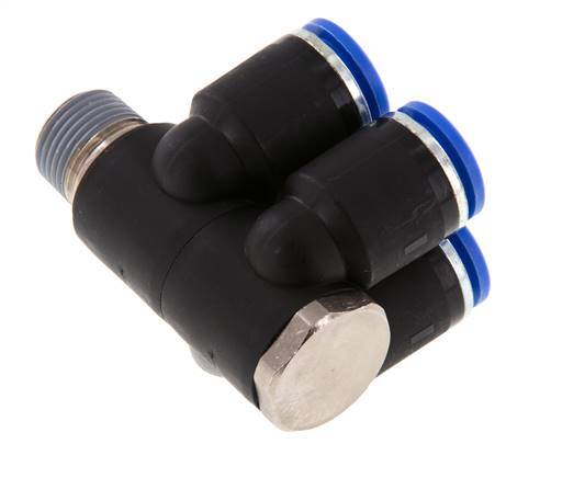 12mm x R3/8'' 4-way Manifold Messing/PA 66 Insteekfitting Buitendraad Draaibaar NBR