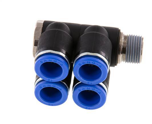 12mm x R3/8'' 4-way Manifold Messing/PA 66 Insteekfitting Buitendraad Draaibaar NBR