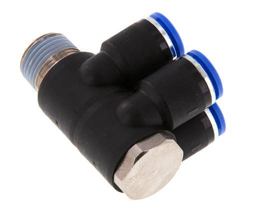 12mm x R1/2'' 4-way Manifold Messing/PA 66 Insteekfitting Buitendraad Draaibaar NBR