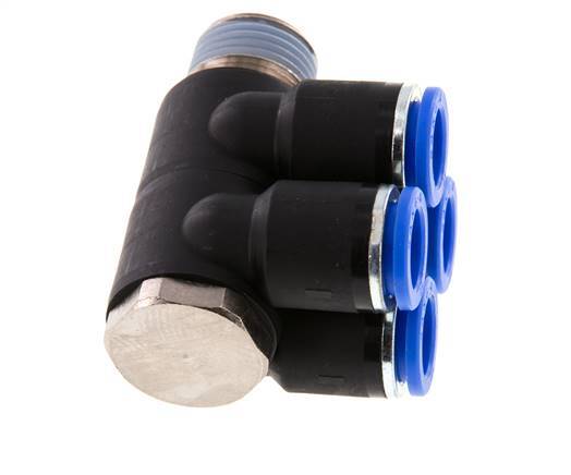 12mm x R1/2'' 4-way Manifold Messing/PA 66 Insteekfitting Buitendraad Draaibaar NBR