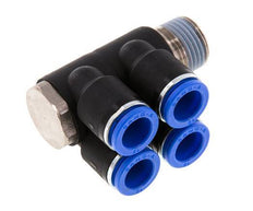 12mm x R1/2'' 4-way Manifold Messing/PA 66 Insteekfitting Buitendraad Draaibaar NBR