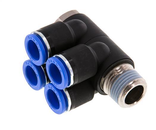 12mm x R1/2'' 4-way Manifold Messing/PA 66 Insteekfitting Buitendraad Draaibaar NBR