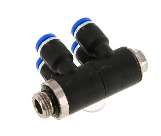 4mm x G1/8'' 4-way Manifold Messing/PA 66 Insteekfitting Buitendraad Draaibaar NBR