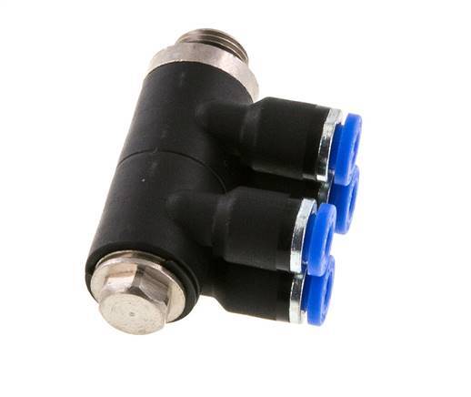 4mm x G1/8'' 4-way Manifold Messing/PA 66 Insteekfitting Buitendraad Draaibaar NBR