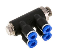 4mm x G1/8'' 4-way Manifold Messing/PA 66 Insteekfitting Buitendraad Draaibaar NBR