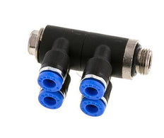 4mm x G1/8'' 4-way Manifold Messing/PA 66 Insteekfitting Buitendraad Draaibaar NBR