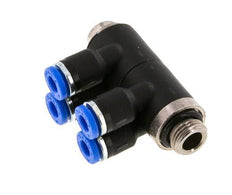 4mm x G1/8'' 4-way Manifold Messing/PA 66 Insteekfitting Buitendraad Draaibaar NBR