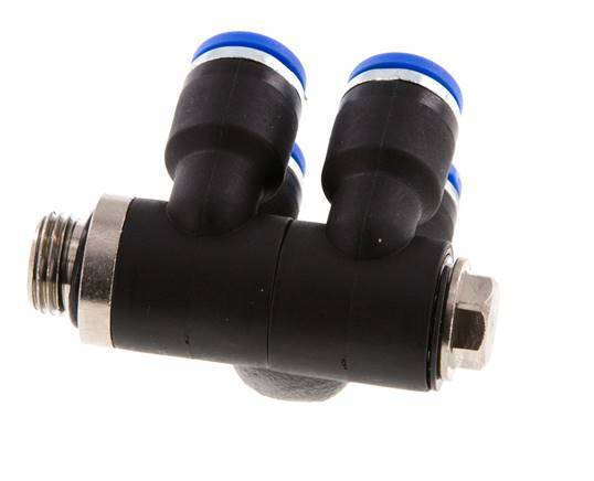 6mm x G1/8'' 4-way Manifold Messing/PA 66 Insteekfitting Buitendraad Draaibaar NBR