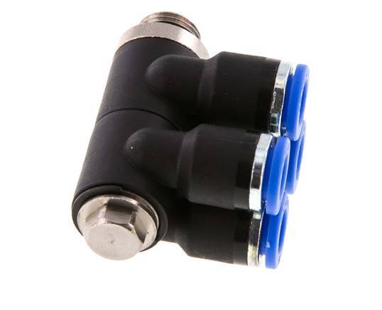 6mm x G1/8'' 4-way Manifold Messing/PA 66 Insteekfitting Buitendraad Draaibaar NBR
