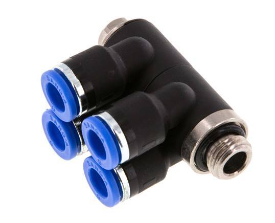 6mm x G1/8'' 4-way Manifold Messing/PA 66 Insteekfitting Buitendraad Draaibaar NBR