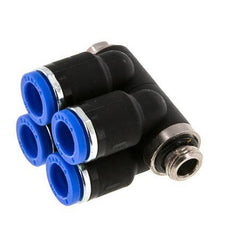 8mm x G1/8'' 4-way Manifold Messing/PA 66 Insteekfitting Buitendraad Draaibaar NBR