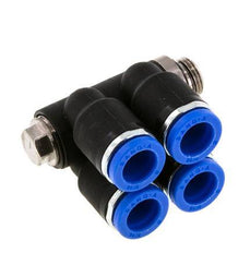 8mm x G1/8'' 4-way Manifold Messing/PA 66 Insteekfitting Buitendraad Draaibaar NBR