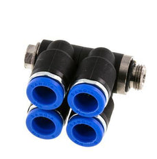 8mm x G1/8'' 4-way Manifold Messing/PA 66 Insteekfitting Buitendraad Draaibaar NBR