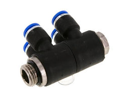 6mm x G1/4'' 4-way Manifold Messing/PA 66 Insteekfitting Buitendraad Draaibaar NBR